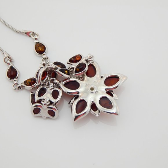 Natural Baltic Amber Floral Statement Necklace in 925 S. Silver - Picture 6 of 8